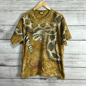 Vintage Liquid Blue Rattle Snake Nature AOP Tee Shirt Single Stitch XL